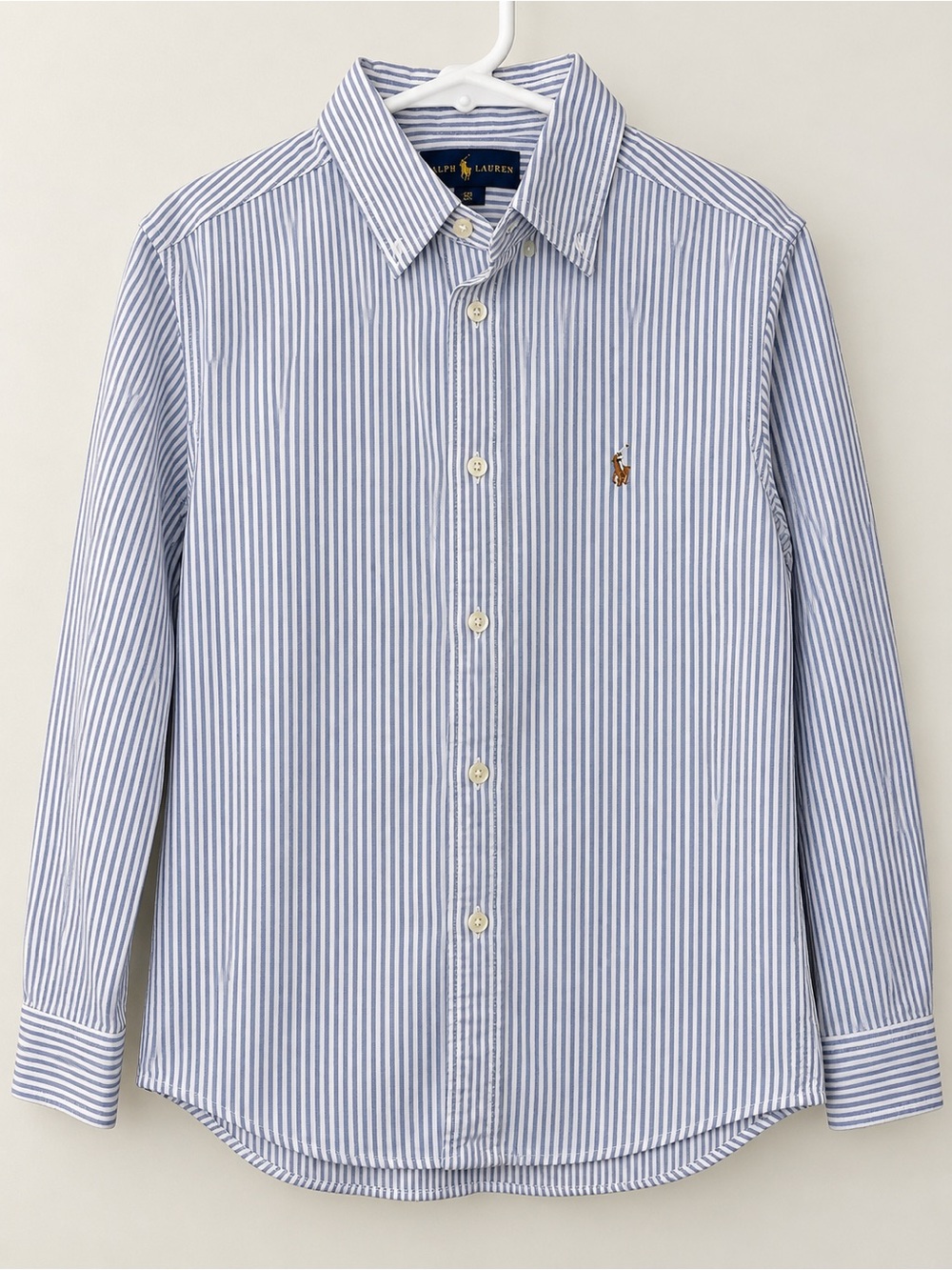 Polo Ralph Lauren Boys Blue & White Striped Button Down Shirt – Size 7 youth